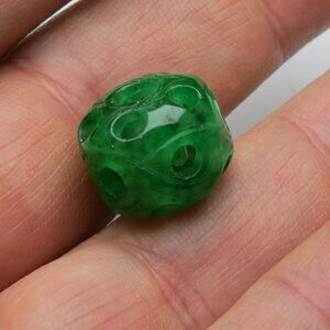 Jade Oval Barrel Carved Bead  Slide Pendant